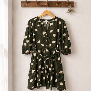Time & Tru Dark Green and Cream Poplin Shirt Dress